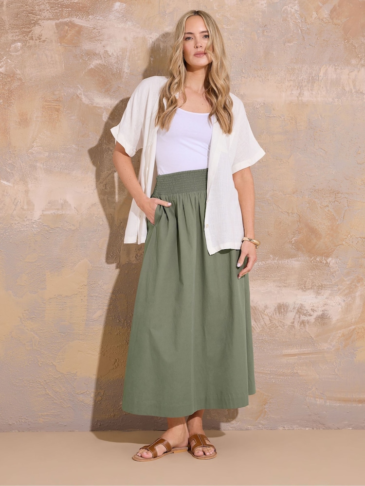 Long Tall Sally Green Shirred Waist 100% Cotton Skirt - Image 2 of 6