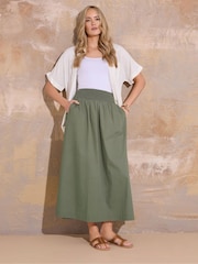 Long Tall Sally Green Shirred Waist 100% Cotton Skirt - Image 4 of 6