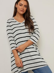 Yours Curve Grey Stripe Soft Touch Top - Image 1 of 5