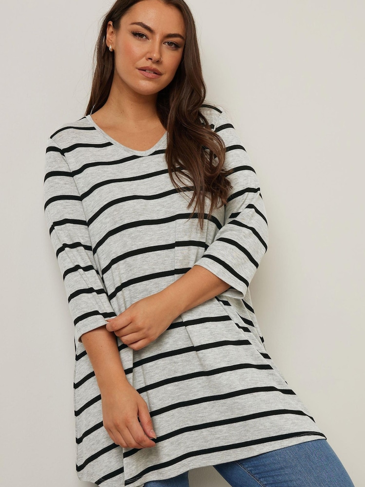 Yours Curve Grey Stripe Soft Touch Top - Image 1 of 5