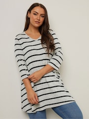 Yours Curve Grey Stripe Soft Touch Top - Image 2 of 5