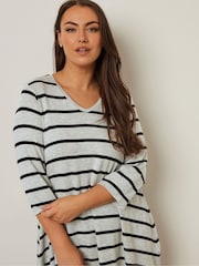 Yours Curve Grey Stripe Soft Touch Top - Image 3 of 5
