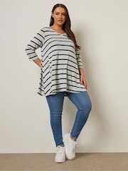 Yours Curve Grey Stripe Soft Touch Top - Image 4 of 5