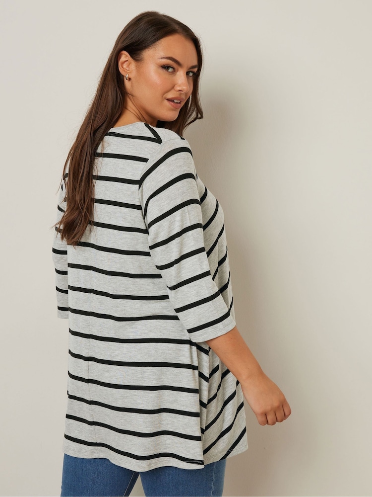 Yours Curve Grey Stripe Soft Touch Top - Image 5 of 5