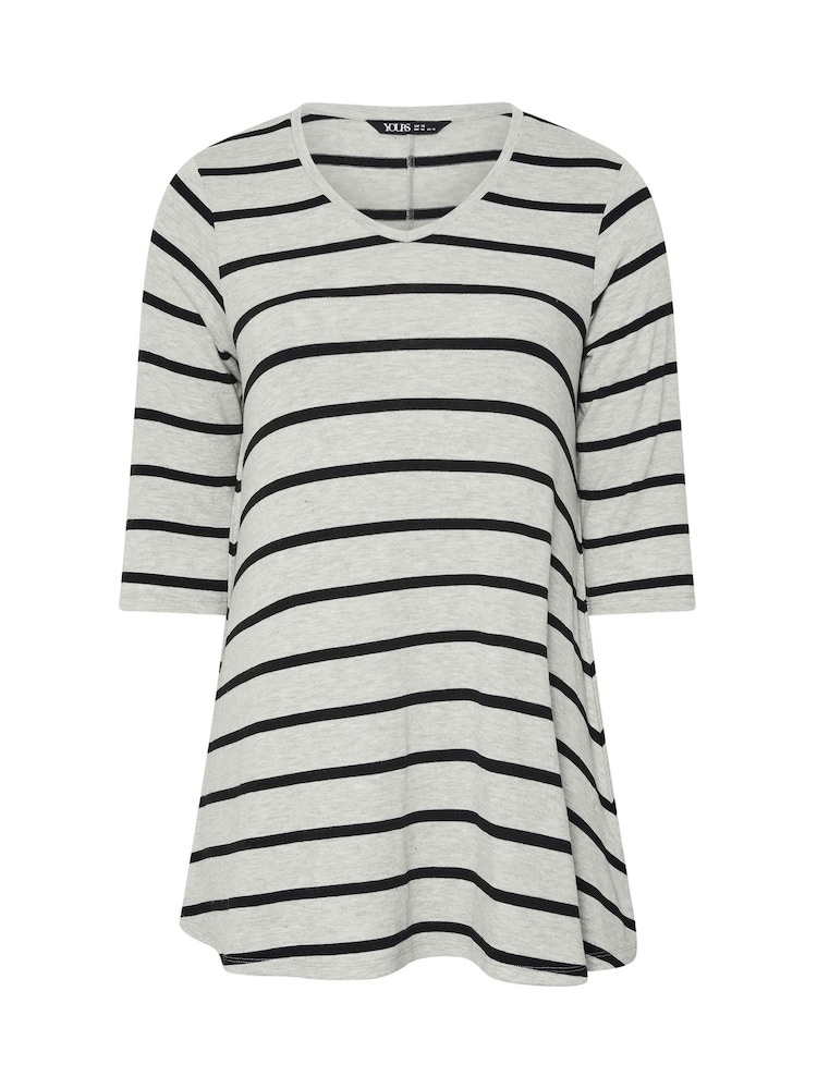 Yours Curve Grey Stripe Soft Touch Top - Image 5 of 5 Yours Curve Grey Stripe Soft Touch Top - Image 5 of 5