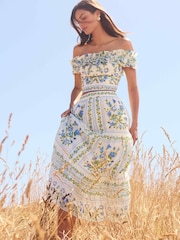 Forever New Green Francine Printed Maxi Skirt With A Touch Of Linen - Image 1 of 5
