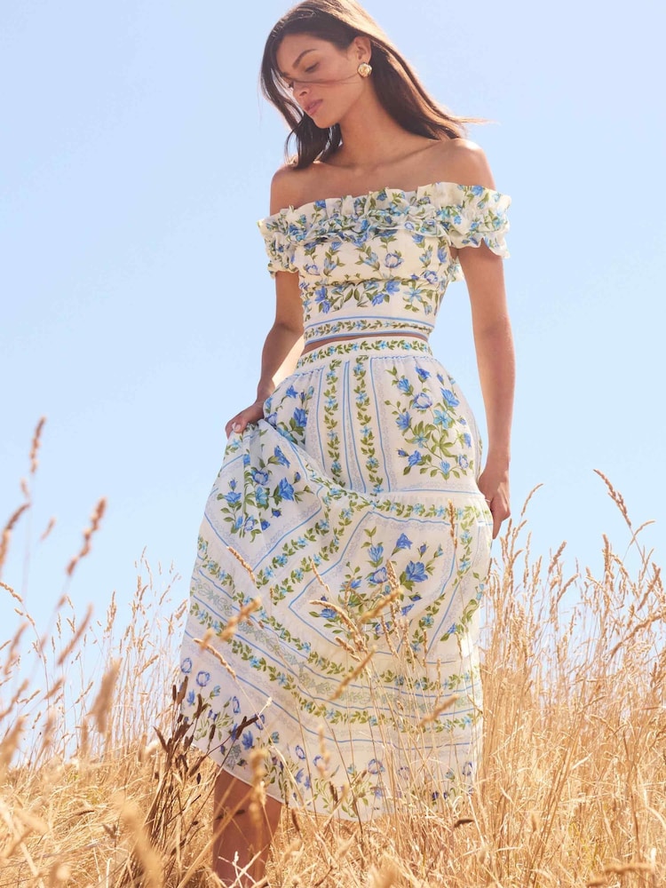 Forever New Green Francine Printed Maxi Skirt With A Touch Of Linen - Image 1 of 5