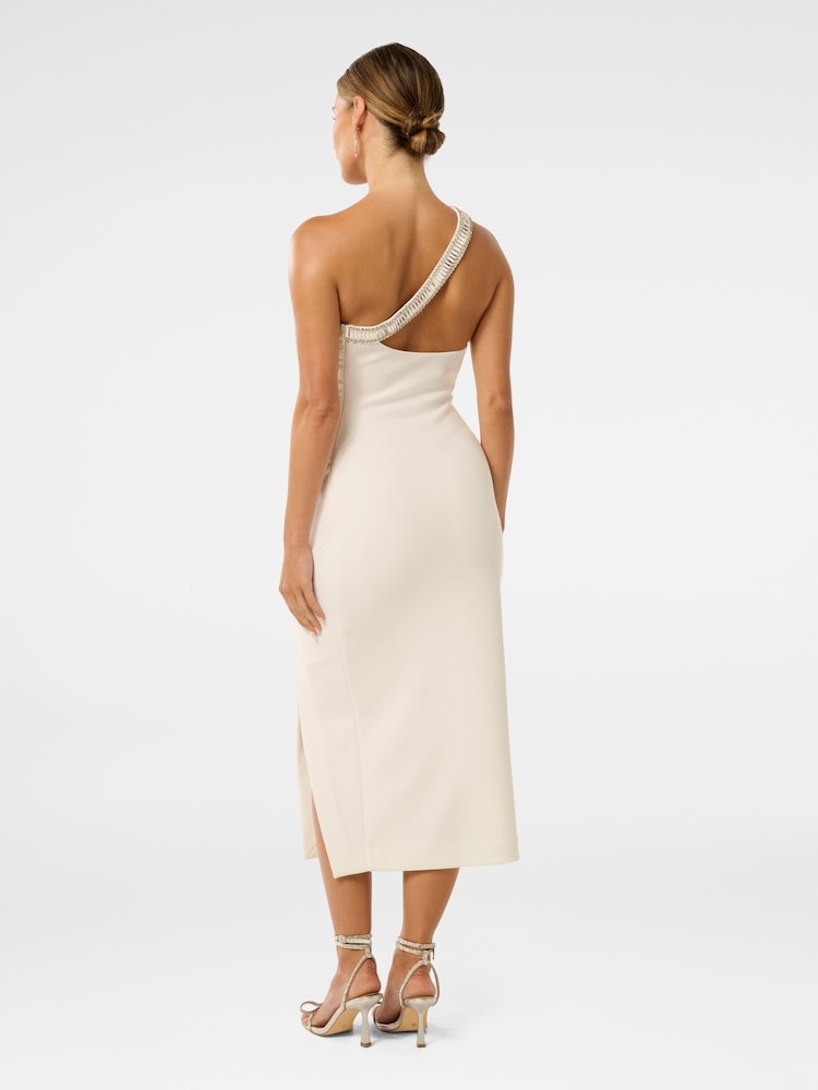 Forever New White Irene Petite Embellished Asymmetrical Bodycon Dress - Image 2 of 5 Forever New White Irene Petite Embellished Asymmetrical Bodycon Dress - Image 2 of 5
