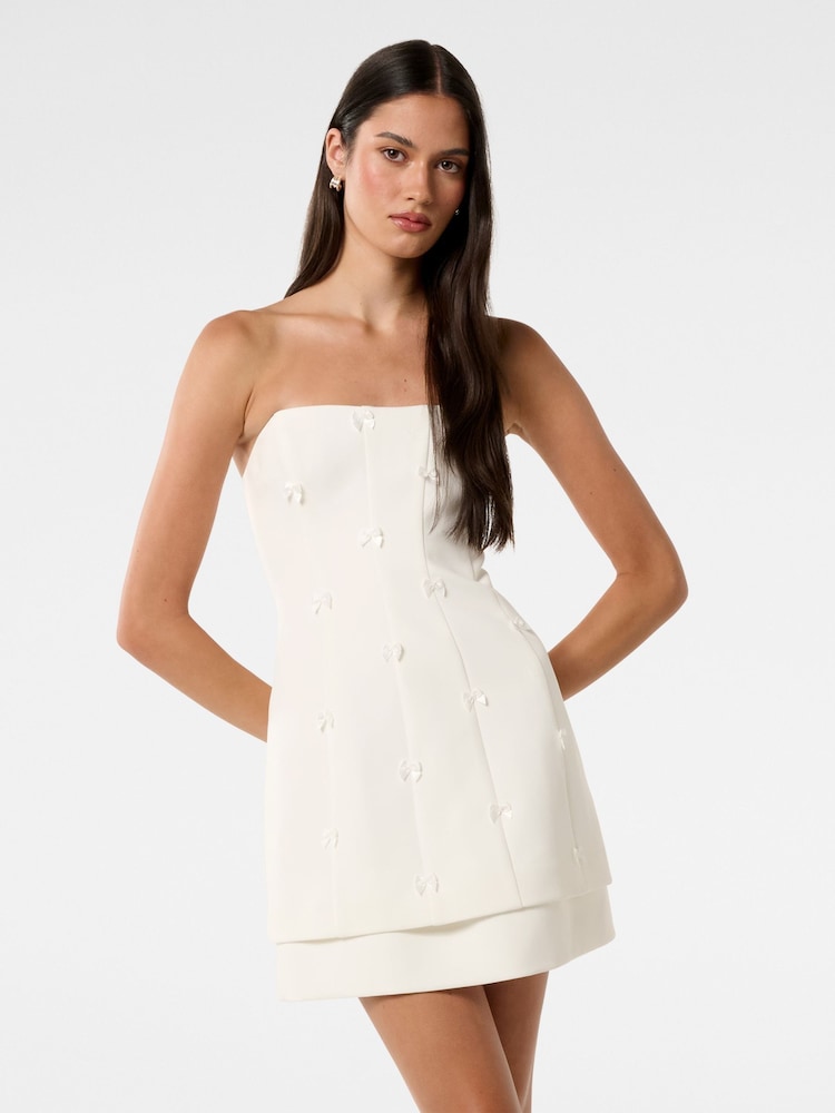 Forever New White Aurelie Strapless Bow Mini Dress - Image 1 of 5