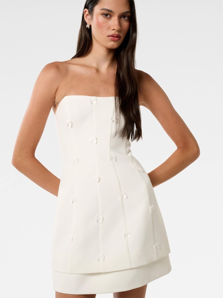 Forever New White Aurelie Strapless Bow Mini Dress - Image 3 of 5