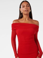 Forever New Red Minnie Mesh Bardot Midi Dress - Image 3 of 4