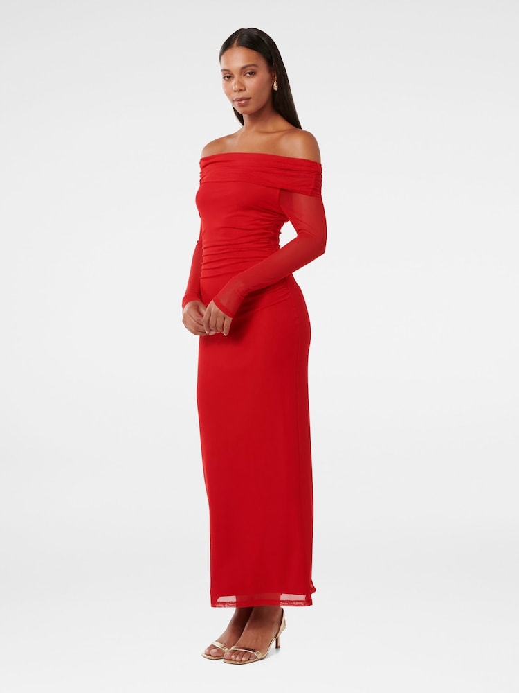 Forever New Red Minnie Mesh Bardot Midi Dress - Image 4 of 4