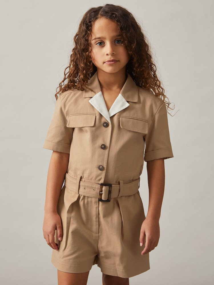 Reiss Camel Trixie Cotton-Lyocell Utility Playsuit - Image 1 of 5