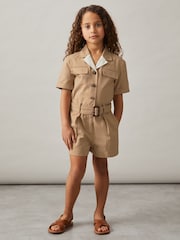 Reiss Camel Trixie Cotton-Lyocell Utility Playsuit - Image 3 of 5