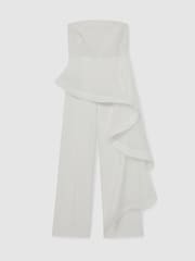 Reiss Ivory Rhiannon Silk Ruffle Bandeau Wide-Leg Jumpsuit - Image 2 of 7