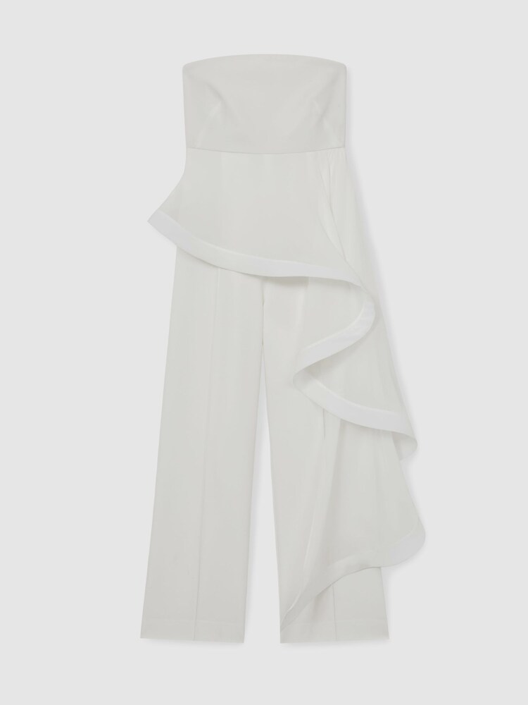 Reiss Ivory Rhiannon Silk Ruffle Bandeau Wide-Leg Jumpsuit - Image 2 of 7