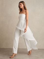Reiss Ivory Rhiannon Silk Ruffle Bandeau Wide-Leg Jumpsuit - Image 3 of 7