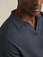 Reiss Midnight Navy Milburn Merino Wool Open-Collar Polo Shirt - Image 3 of 5