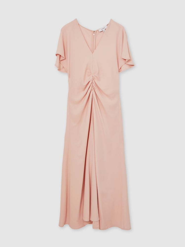 Rosa pálido - Reiss Rowe Ruched-Front Midi Dress - Imagen 2 de 6 Rosa pálido - Reiss Rowe Ruched-Front Midi Dress - Imagen 2 de 6