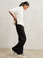 Reiss Black Laney Wide Leg Interlock Drawstring Joggers - Image 1 of 7