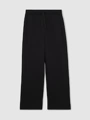 Reiss Black Laney Wide Leg Interlock Drawstring Joggers - Image 2 of 7