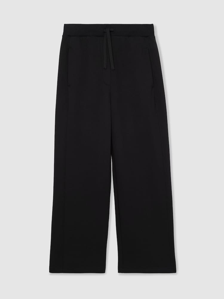 Reiss Black Laney Wide Leg Interlock Drawstring Joggers - Image 2 of 7