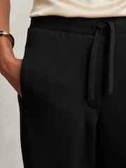 Reiss Black Laney Wide Leg Interlock Drawstring Joggers - Image 3 of 7