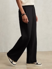Reiss Black Laney Wide Leg Interlock Drawstring Joggers - Image 4 of 7