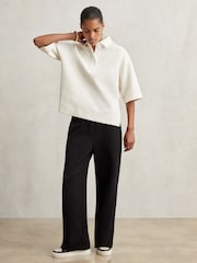 Reiss Black Laney Wide Leg Interlock Drawstring Joggers - Image 6 of 7