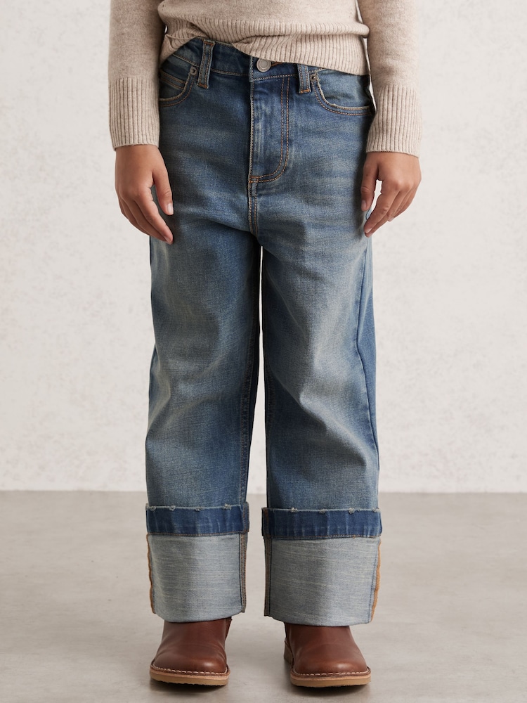 Reiss Blue Belinda 3-9 yrs Straight-Leg Turn-Up Jeans - Image 1 of 4 Reiss Blue Belinda 3-9 yrs Straight-Leg Turn-Up Jeans - Image 1 of 4