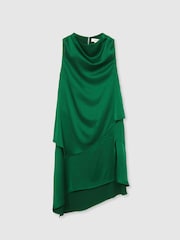 Reiss Green Eloise Satin Drape-Neck Layered Dress - Image 2 of 6