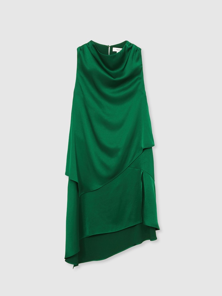 Reiss Green Eloise Satin Drape-Neck Layered Dress - Image 2 of 6
