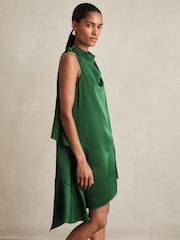 Reiss Green Eloise Satin Drape-Neck Layered Dress - Image 3 of 6
