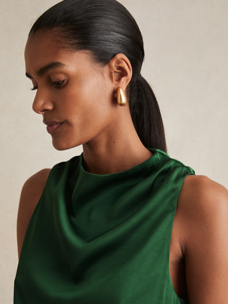 Buy Reiss Green Eloise Satin Drape-Neck Layered Dress from Next USA Buy Reiss Green Eloise Satin Drape-Neck Layered Dress from Next USA