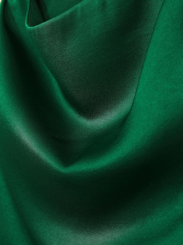 Reiss Green Eloise Satin Drape-Neck Layered Dress - Image 6 of 6