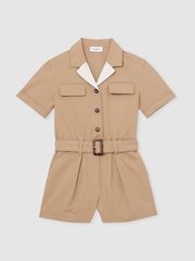 Reiss Camel Trixie Cotton-Lyocell Utility Playsuit - Image 2 of 5