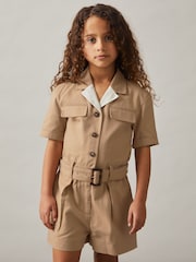 Reiss Camel Trixie Cotton-Lyocell Utility Playsuit - Image 3 of 5