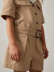 Reiss Camel Trixie Cotton-Lyocell Utility Playsuit - Image 4 of 5