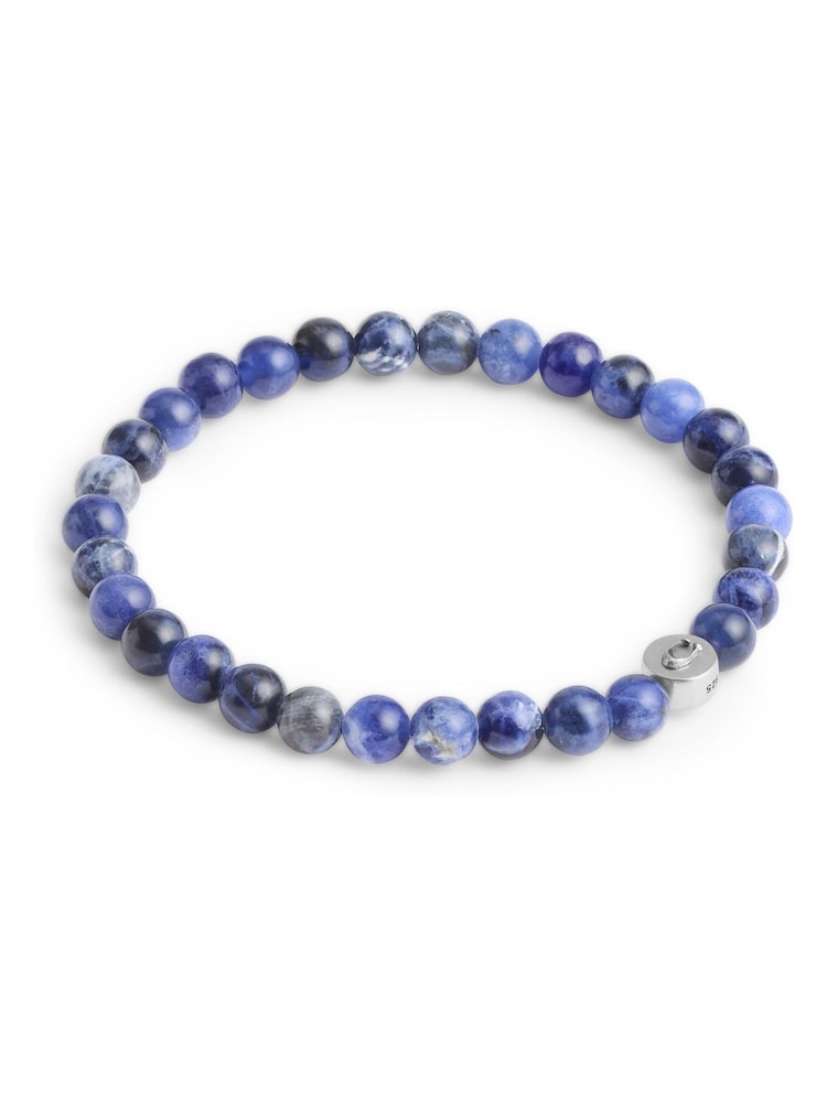 COACH Blue Mens Signature Sodalite Bead Stretch Bracelet - Image 1 of 3