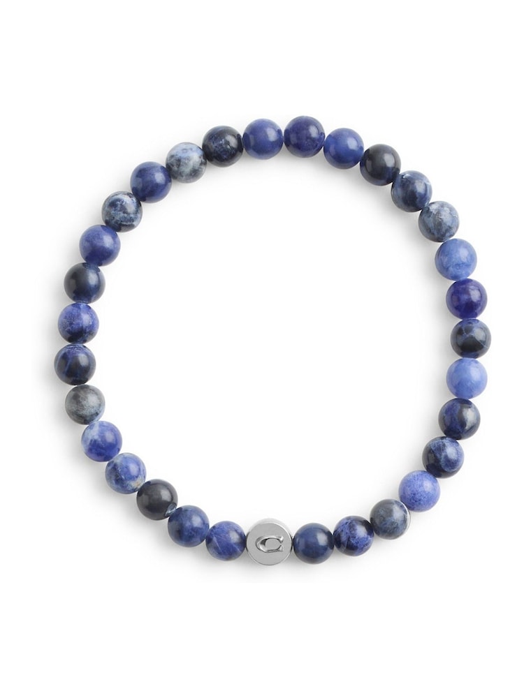 COACH Blue Mens Signature Sodalite Bead Stretch Bracelet - Image 2 of 3