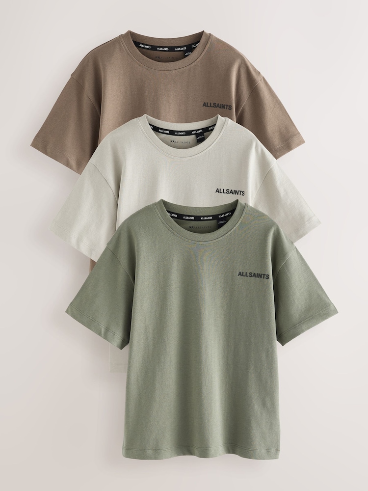 smALLSAINTS Neutral Boys Logo Crew Relaxed T-Shirts 3 Pack - Image 1 of 8 smALLSAINTS Neutral Boys Logo Crew Relaxed T-Shirts 3 Pack - Image 1 of 8