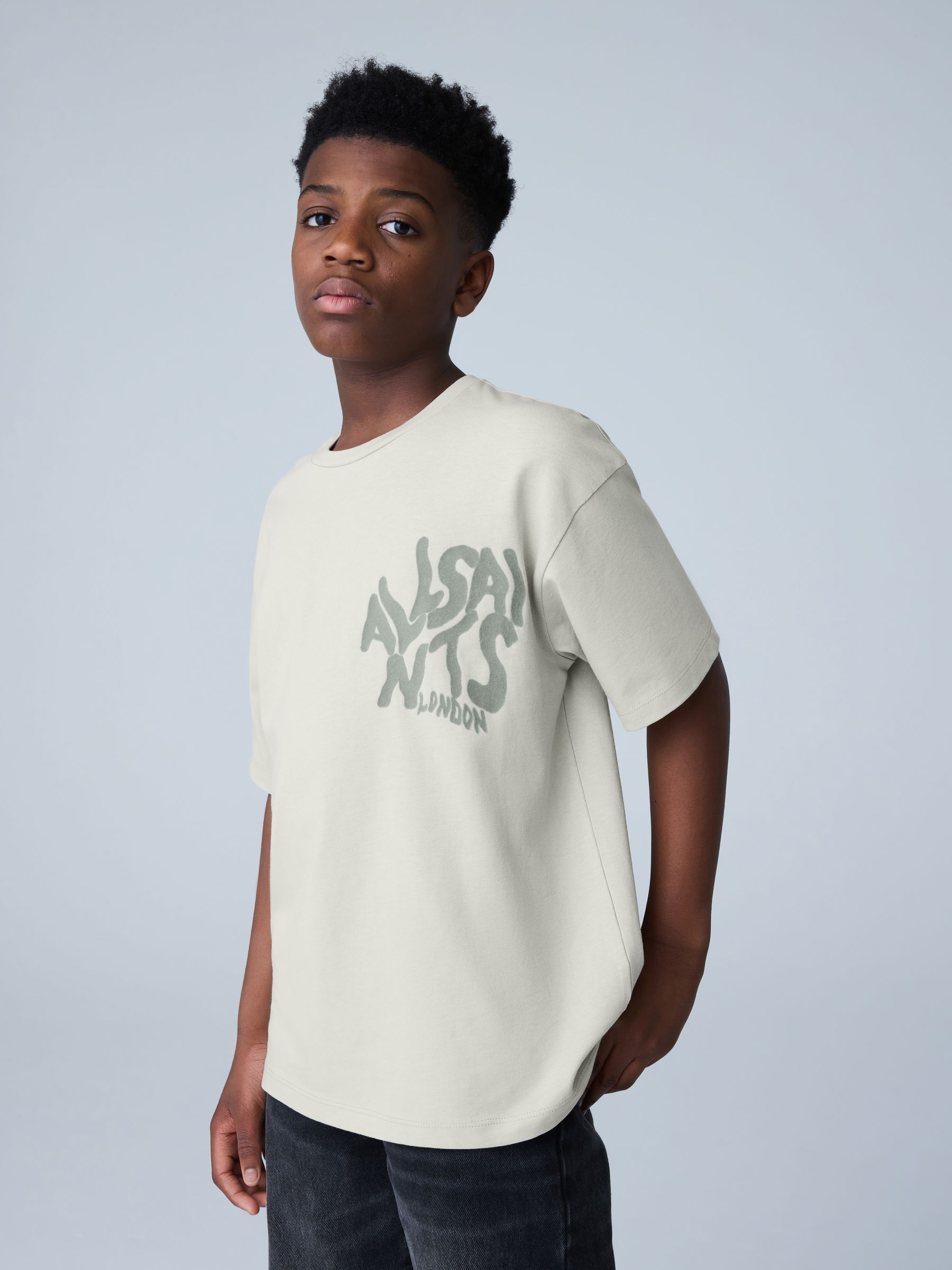 Buy smALLSAINTS Grey/Flocked Oversized Orlando Logo Crew Neck T