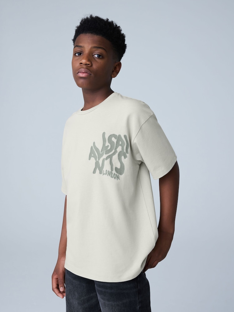 smALLSAINTS Grey/Flocked Oversized Orlando Logo Crew T-Shirt - Image 1 of 7 smALLSAINTS Grey/Flocked Oversized Orlando Logo Crew T-Shirt - Image 1 of 7