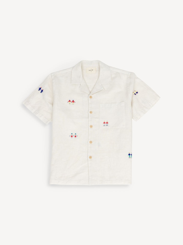 Folk Natural Relaxed Soft Collar Short Sleeve Embroidered Shirt - Image 1 of 4