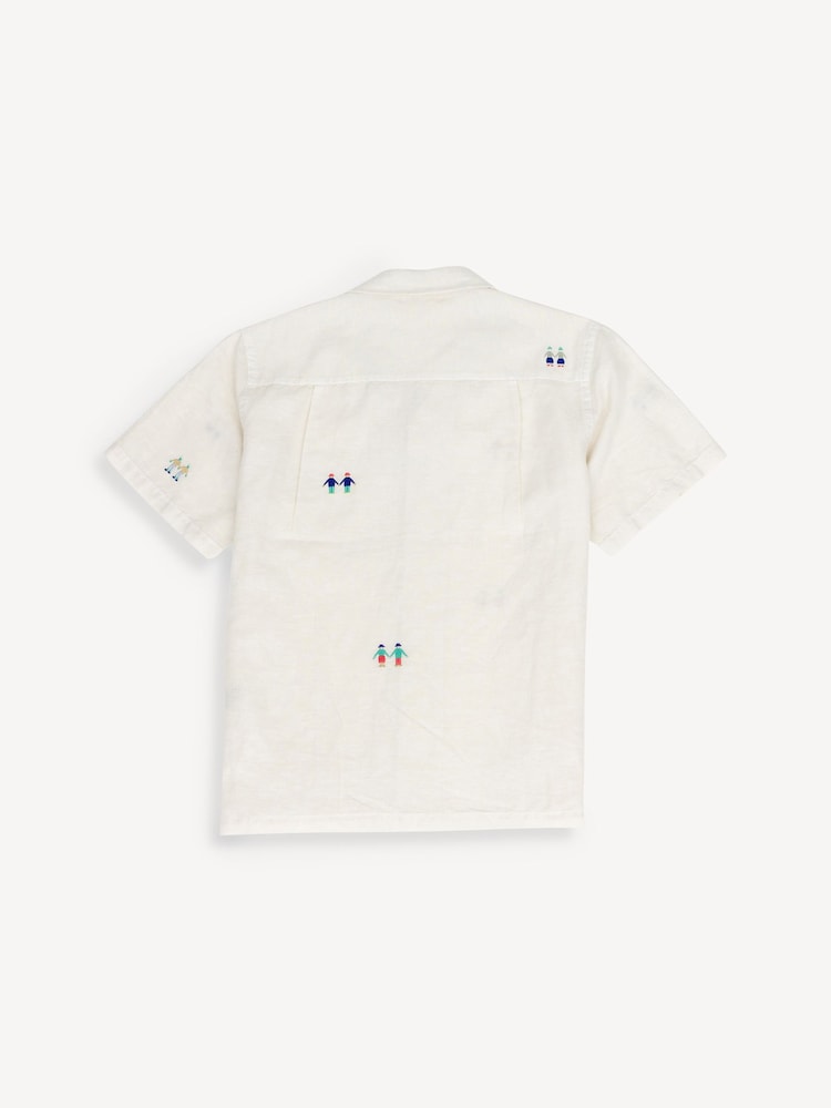 Folk Natural Relaxed Soft Collar Short Sleeve Embroidered Shirt - Image 2 of 4 Folk Natural Relaxed Soft Collar Short Sleeve Embroidered Shirt - Image 2 of 4