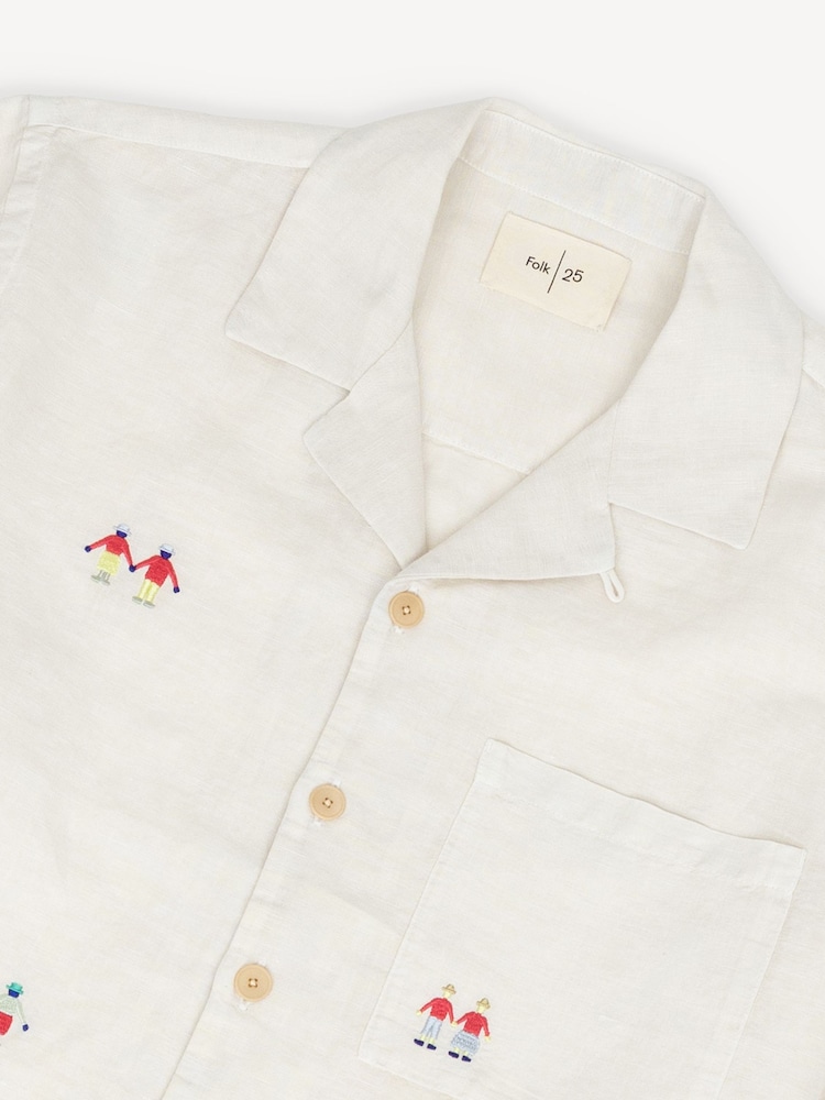 Folk Natural Relaxed Soft Collar Short Sleeve Embroidered Shirt - Image 4 of 4