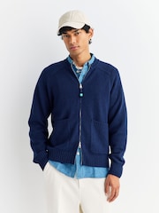 Folk Blue Pointelle Knit Zip Bomber Cardigan - Image 1 of 10