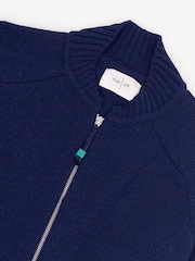 Folk Blue Pointelle Knit Zip Bomber Cardigan - Image 10 of 10