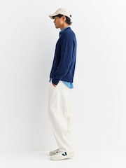 Folk Blue Pointelle Knit Zip Bomber Cardigan - Image 4 of 10