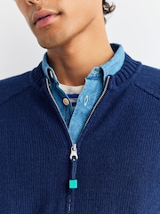 Folk Blue Pointelle Knit Zip Bomber Cardigan - Image 5 of 10